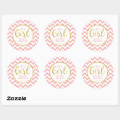 Roze Baby shower Round Sticker | Chevron en Gold (Vel)