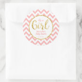 Roze Baby shower Round Sticker | Chevron en Gold (Tas)