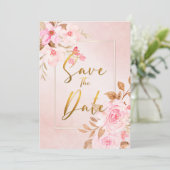 Roze Baby Shower Save The Date-uitnodiging met blo Kaart (Staand voorkant)