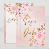 Roze Baby Shower Save The Date-uitnodiging met blo Kaart (Voorkant / Achterkant)
