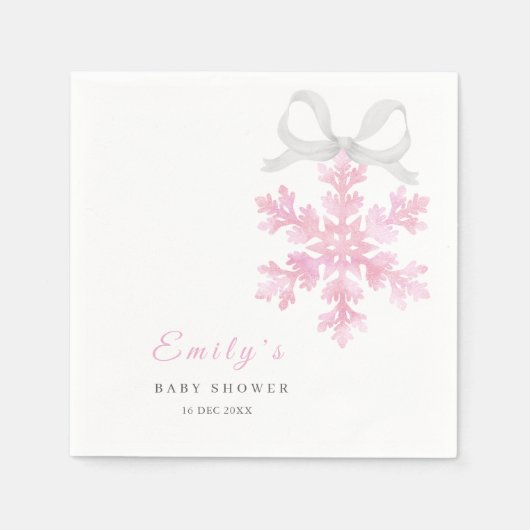 Roze baby shower servetten met sneeuwvlokmotief (Voorkant)