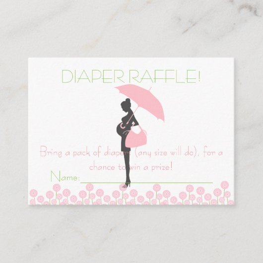 Roze Baby shower Silhouette Luier Raffle Tickets Informatiekaartje (Voorkant)