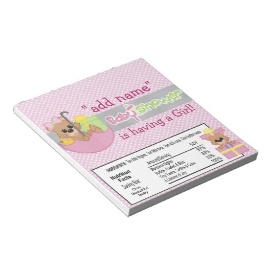 Roze Baby shower Snoep Bar Wrapper Favor Notitieblok (Schuin)