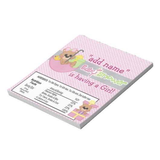 Roze Baby shower Snoep Bar Wrapper Favor Notitieblok (Linkerzijde)
