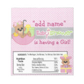 Roze Baby shower Snoep Bar Wrapper Favor Notitieblok (Voorkant)
