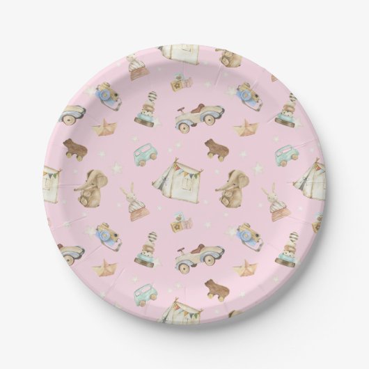  Roze Baby shower  Speelgoed Papier Borden Papieren Bordje (Voorkant)