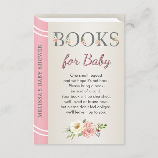 Roze Baby shower Sprinkle Library Book Informatiekaartje (Voorkant)