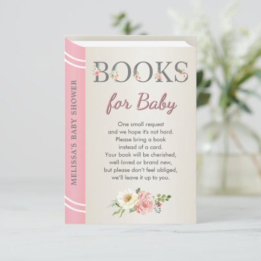 Roze Baby shower Sprinkle Library Book Informatiekaartje (Staand voorkant)