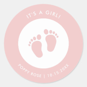 Roze Baby shower Sticker   Naam van de Baby Sticke