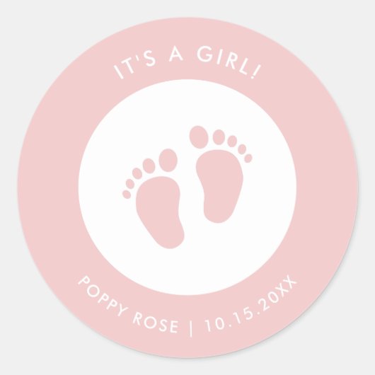 Roze Baby shower Sticker | Naam van de Baby Sticke (Voorkant)