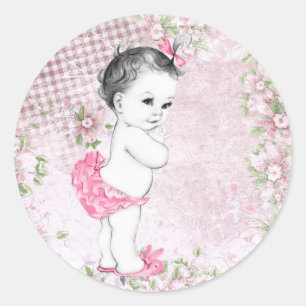 Roze Baby Shower Stickers in Vintage Stijl