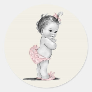 Roze Baby Shower Stickers in Vintage Stijl