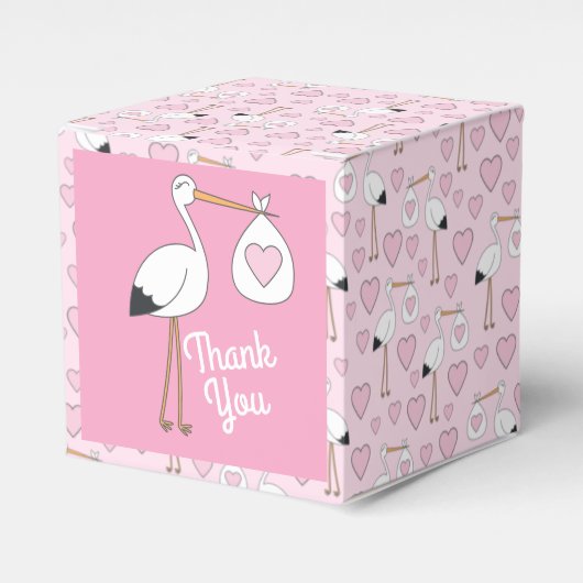 Roze Baby shower Stork Bedankdoosjes (Voorkant Zijde)