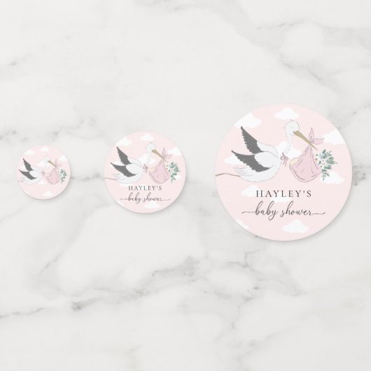 Roze Baby shower Stork Confetti (Achterkanten)