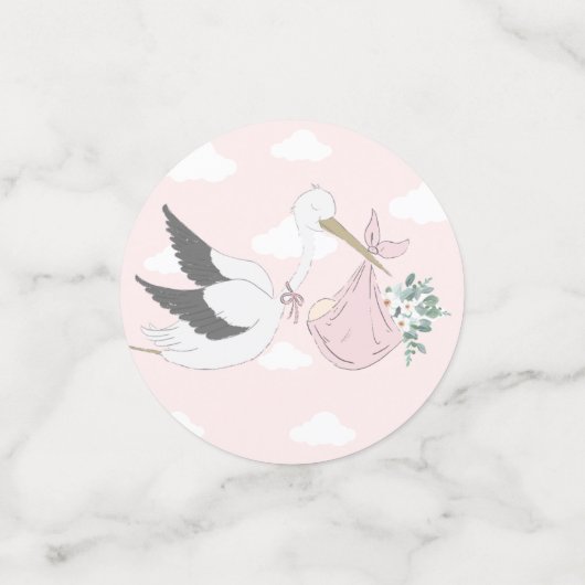 Roze Baby shower Stork Confetti (Kleine voorkant)