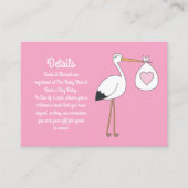 Roze Baby shower Stork Informatiekaartje (Voorkant)