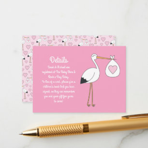 Roze Baby shower Stork Informatiekaartje