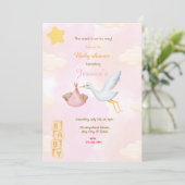 Roze Baby shower Stork Kaart (Staand voorkant)