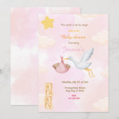 Roze Baby shower Stork Kaart (Voorkant / Achterkant)
