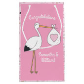 Roze Baby shower Stork Klein Cadeauzakje (Achterkant)