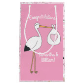 Roze Baby shower Stork Klein Cadeauzakje (Voorkant)