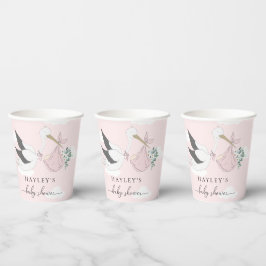 Roze Baby shower Stork Papieren Bekers