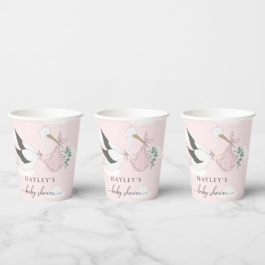 Roze Baby shower Stork Papieren Bekers (Multi)