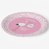 Roze Baby shower Stork Papieren Bordje (Gekanteld)