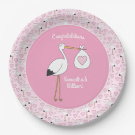 Roze Baby shower Stork Papieren Bordje