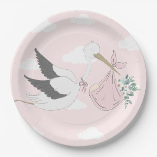 Roze Baby shower Stork Papieren Bordje