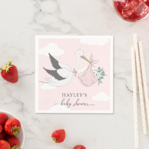 Roze Baby shower Stork Servet