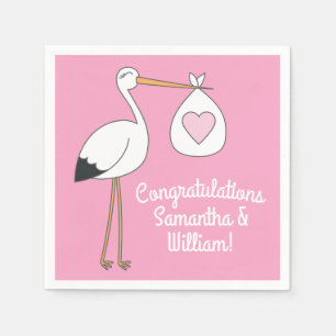 Roze Baby shower Stork Servet