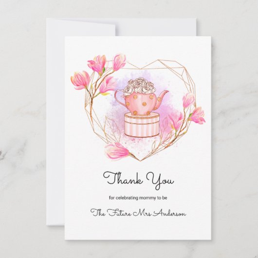 Roze Baby shower Tea Party Dank je Floral Kaart (Voorkant)