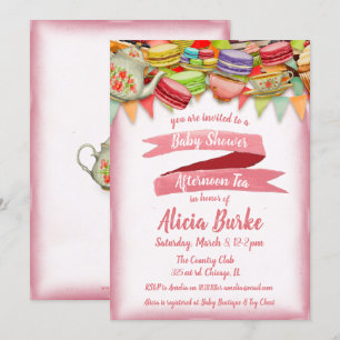  Roze Baby shower Tea Party Uitnodiging