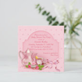  Roze Baby shower Tea Party Uitnodiging (Staand voorkant)