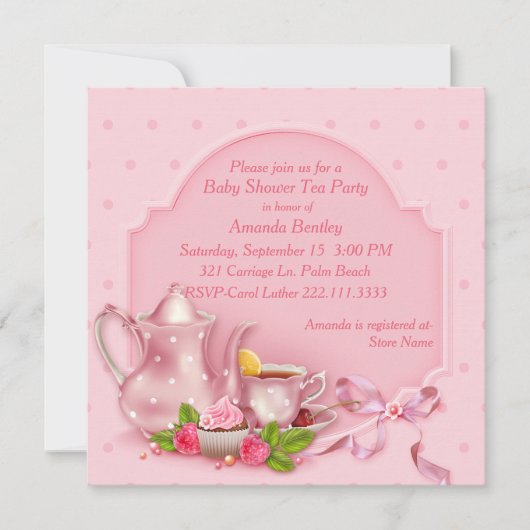  Roze Baby shower Tea Party Uitnodiging (Voorkant)