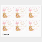 Roze Baby shower Teddy Bear Balloons Dank u Vierkante Sticker (Vel)