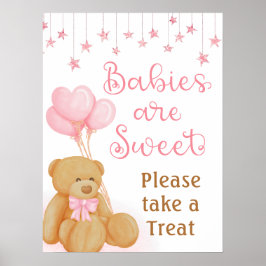 Roze Baby shower Teddy Bear Dessert Tafelteken Poster