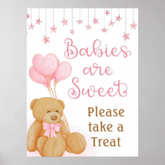 Roze Baby shower Teddy Bear Dessert Tafelteken Poster (Voorkant)