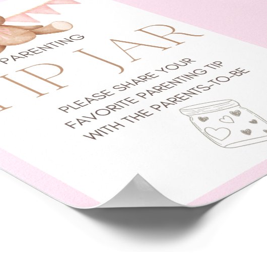 Roze Baby shower Teddy Bear Poster (Hoek)