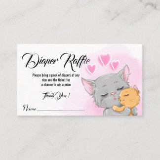 Roze Baby shower tickets, Cat Diaper Raffle game Plaatskaartje