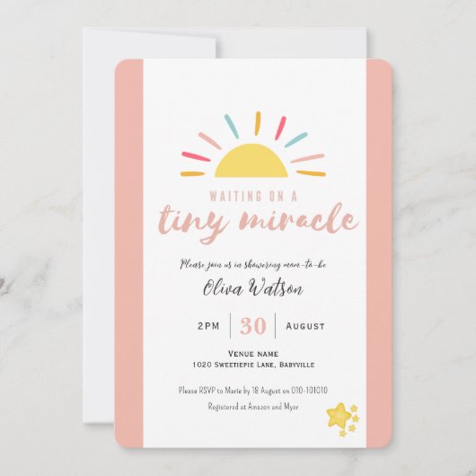 Roze Baby shower Tiny Miracle Kaart (Voorkant)
