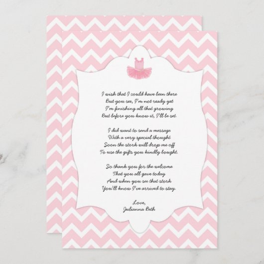 Roze Baby shower Tutu Dank u voor uw opmerking + g Bedankkaart (Voorkant / Achterkant)