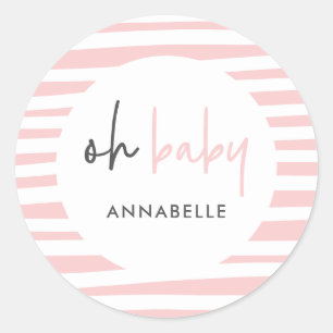 Roze baby shower Typografie Modern Party Favor Ronde Sticker