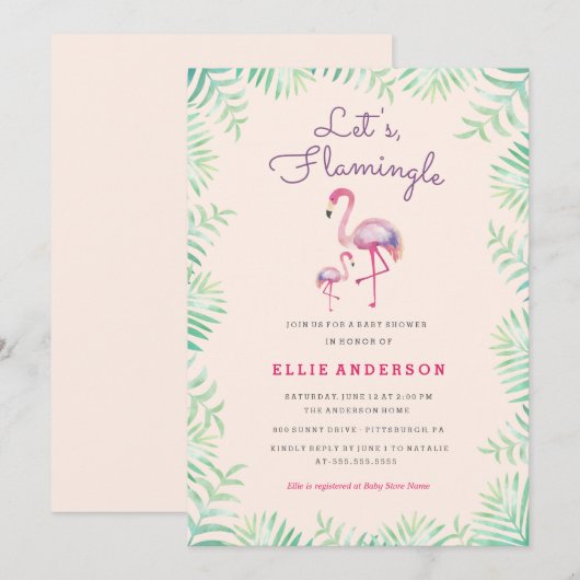 Roze Baby shower Uitnodiging (Voorkant / Achterkant)