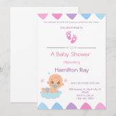 Roze Baby shower Uitnodiging (Voorkant / Achterkant)