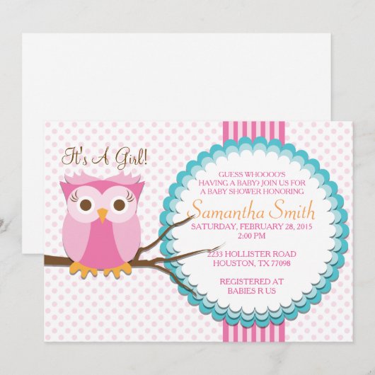 Roze Baby shower Uitnodiging (Voorkant / Achterkant)