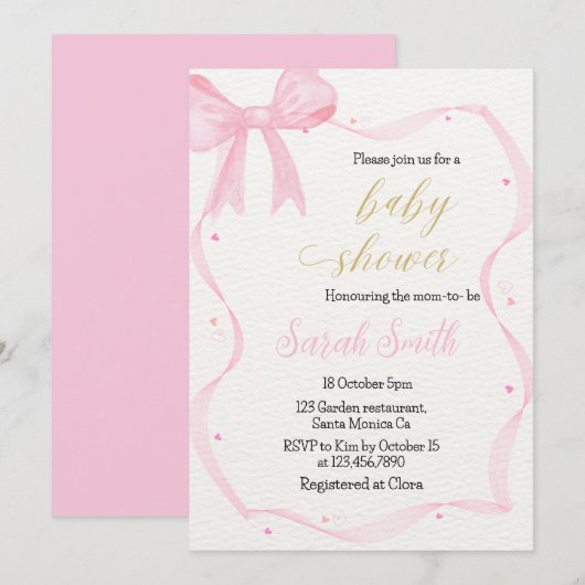 Roze Baby shower Uitnodiging (Voorkant / Achterkant)