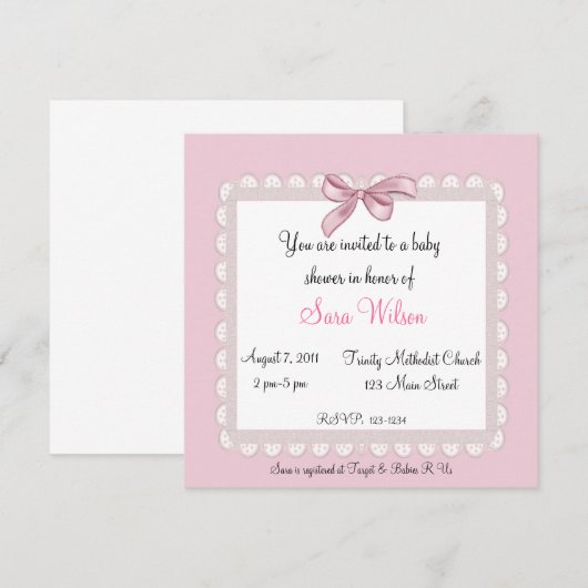 Roze Baby shower Uitnodiging (Voorkant / Achterkant)