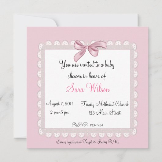 Roze Baby shower Uitnodiging (Voorkant)